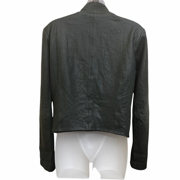 VEDA Leather Biker Jacket Dark Olive Green Size Large - Picture 10 of 15